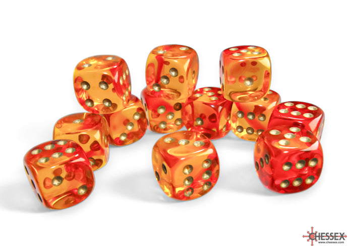 Chessex: Gemini Translucent Red-Yellow/gold 16mm d6 Dice Block