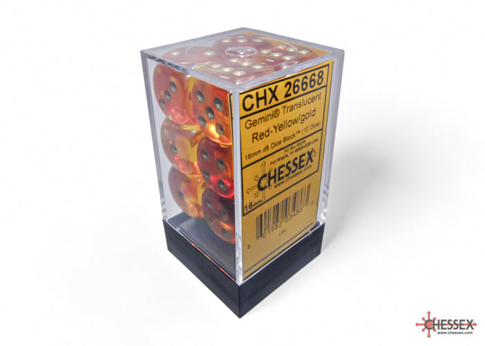 Chessex: Gemini Translucent Red-Yellow/gold 16mm d6 Dice Block