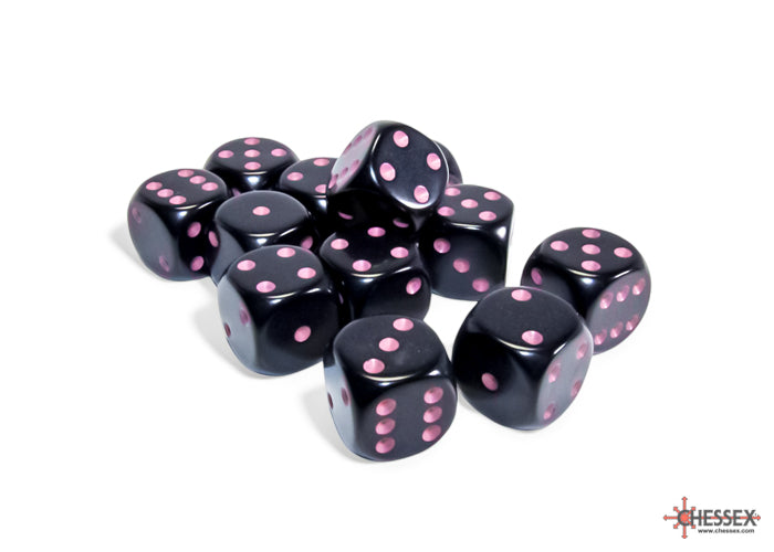 Chessex: Opaque Black/pink 16mm d6 Dice Block