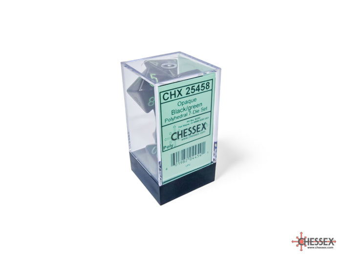Opaque Black/green Polyhedral 7-Dice Set