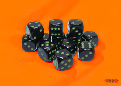 Chessex: Opaque Black/green 16mm d6 Dice Block