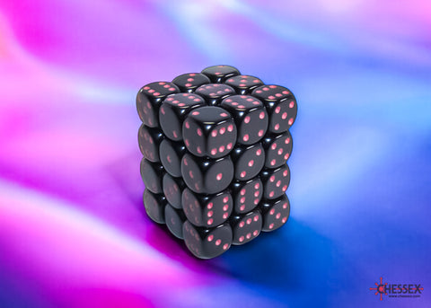 Chessex: Opaque Black/pink 12mm d6 Dice Block (36 dice)