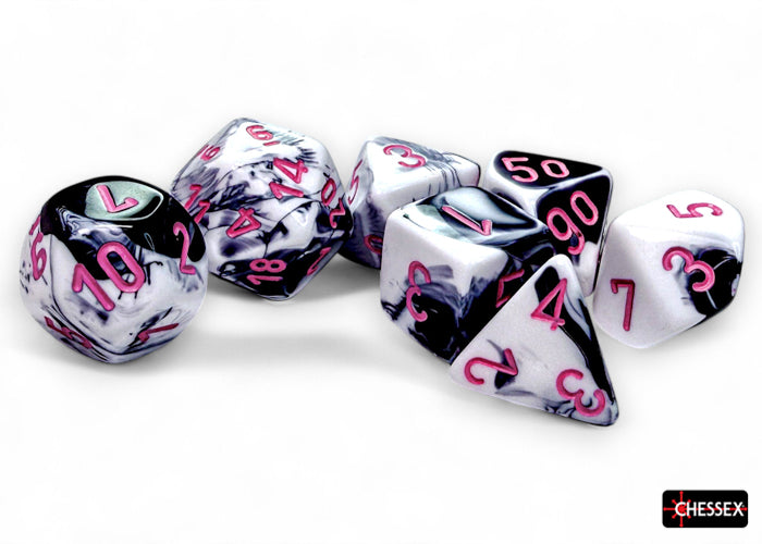 Gemini Black-White/pink Polyhedral 7-Dice Set