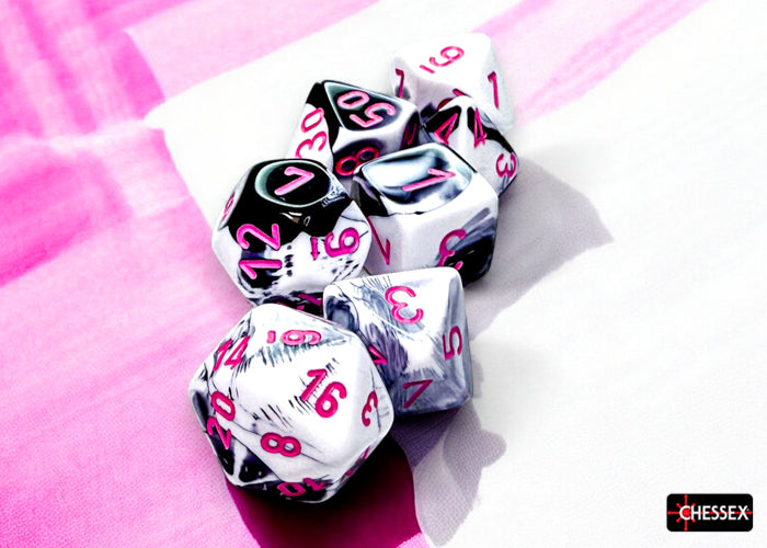 Gemini Black-White/pink Polyhedral 7-Dice Set