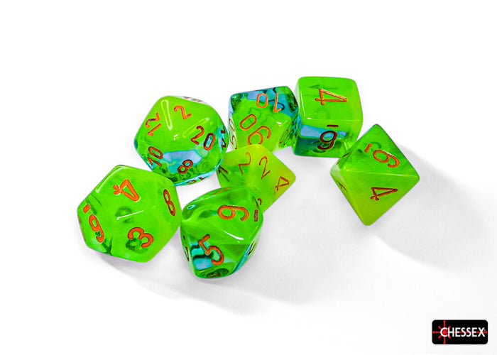 Chessex: Gemini Plasma Green-Teal/orange Luminary Polyhedral 7-Dice Set