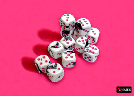 Chessex: Gemini Black-White/pink 16mm d6 Dice Block