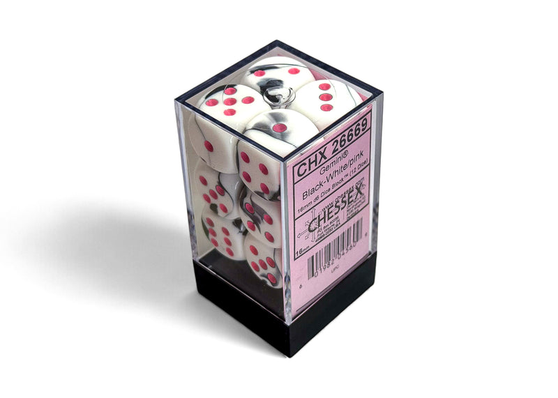 Chessex: Gemini Black-White/pink 16mm d6 Dice Block