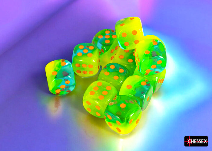 Chessex: Gemini Plasma Green-Teal/orange Luminary 16mm d6 Dice Block