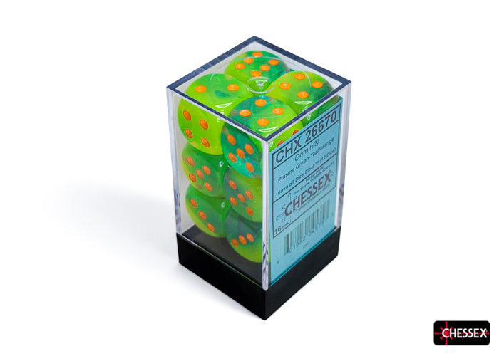 Chessex: Gemini Plasma Green-Teal/orange Luminary 16mm d6 Dice Block