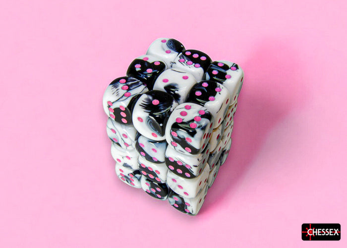 Chessex: Gemini Black-White/pink 12mm d6 Dice Block (36 dice)