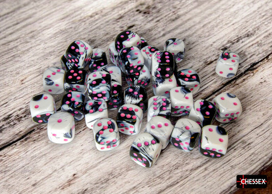 Chessex: Gemini Black-White/pink 12mm d6 Dice Block (36 dice)