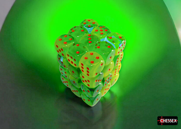 Chessex: Gemini Plasma Green-Teal/orange Luminary 12mm d6 Dice Block (36 dice)
