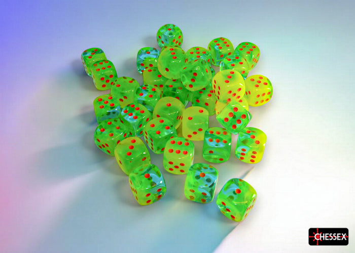 Chessex: Gemini Plasma Green-Teal/orange Luminary 12mm d6 Dice Block (36 dice)