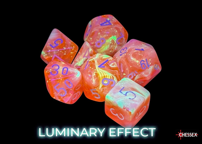 Festive Dahlia/white Luminary Polyhedral 7-Dice Set