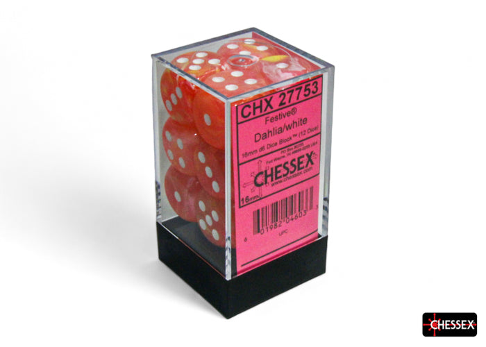 Chessex: Festive Dahlia/white 16mm d6 Dice Block