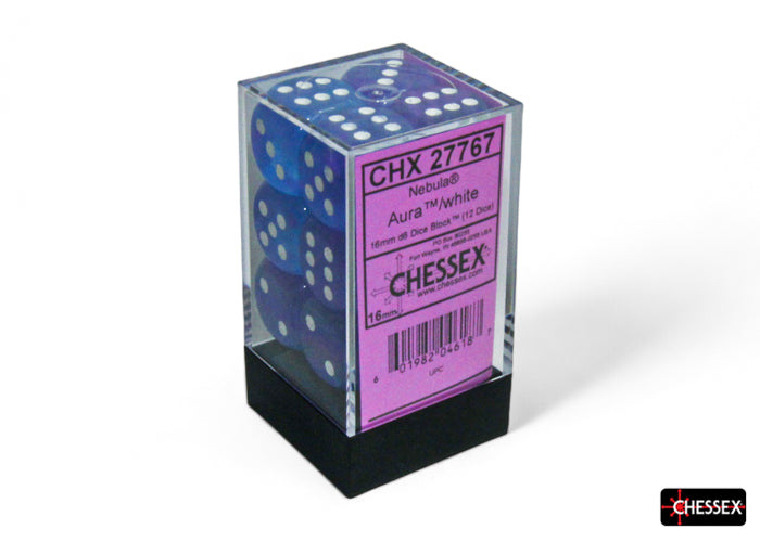 Chessex: Nebula Aura/white Luminary 16mm d6 Dice Block