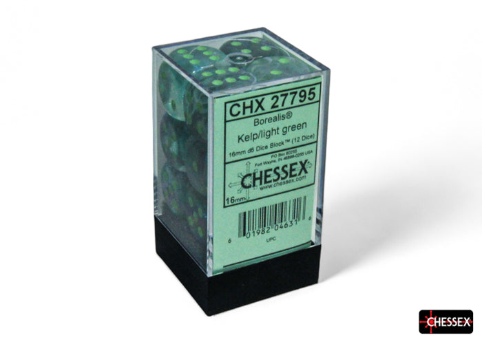 Chessex: Borealis Kelp/light green Luminary 16mm d6 Dice Block