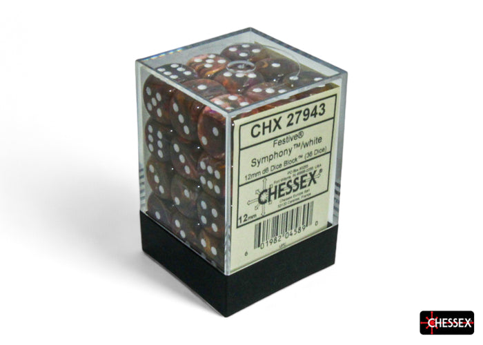 Chessex: Festive Symphony/white 12mm d6 Dice Block (36 dice)