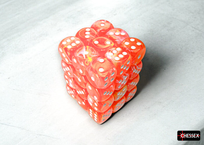 Chessex: Festive Dahlia/white Luminary 12mm d6 Dice Block (36 dice)