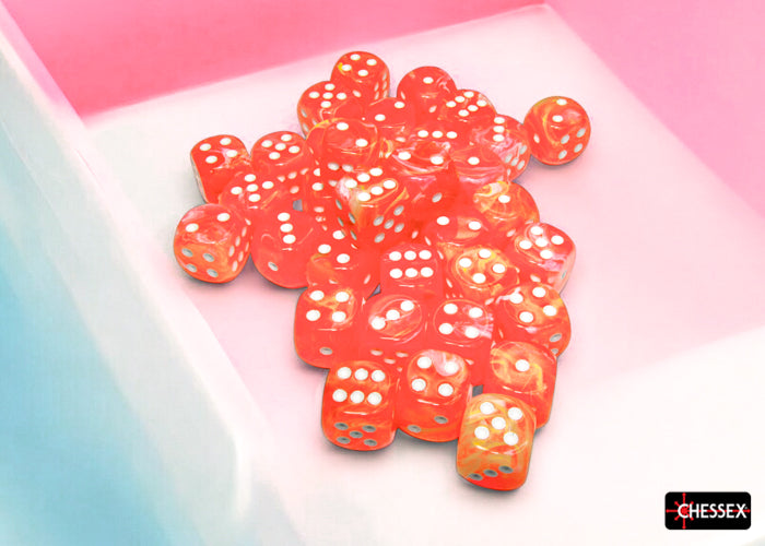 Chessex: Festive Dahlia/white Luminary 12mm d6 Dice Block (36 dice)