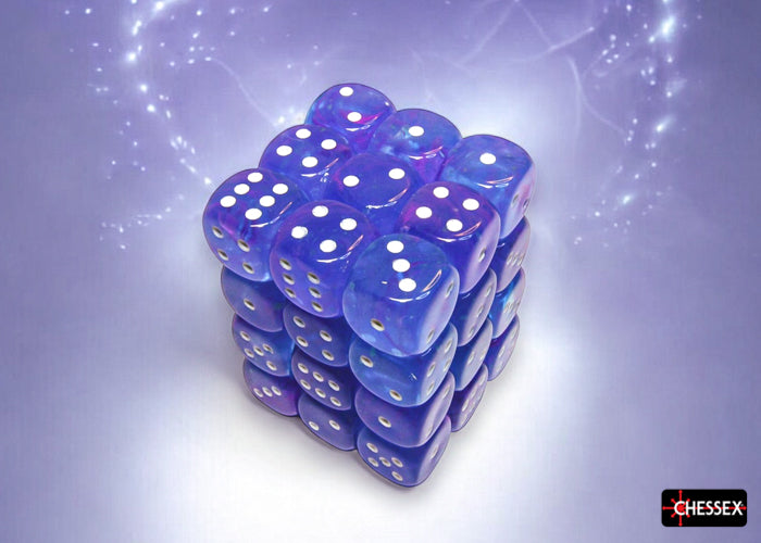 Chessex: Nebula Aura/white Luminary 12mm d6 Dice Block (36 dice)
