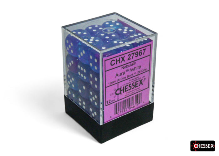 Chessex: Nebula Aura/white Luminary 12mm d6 Dice Block (36 dice)