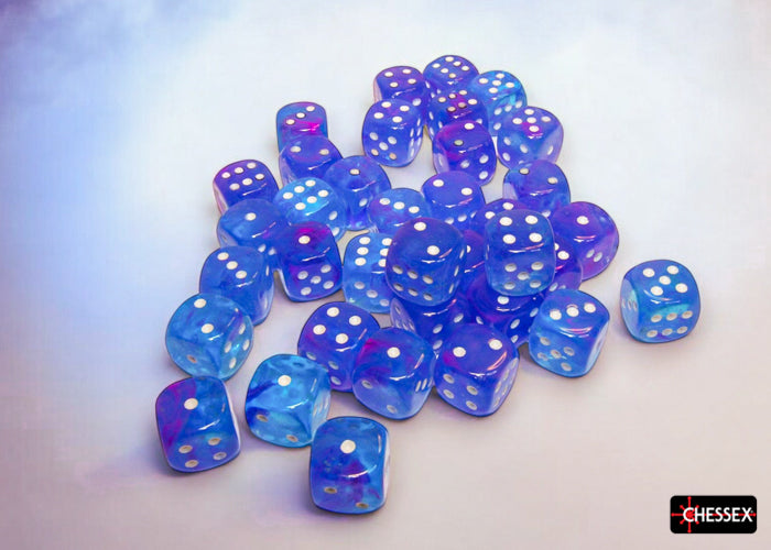 Chessex: Nebula Aura/white Luminary 12mm d6 Dice Block (36 dice)