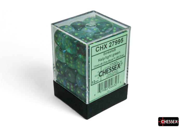 Chessex: Borealis Kelp/light green Luminary 12mm d6 Dice Block (36 dice)