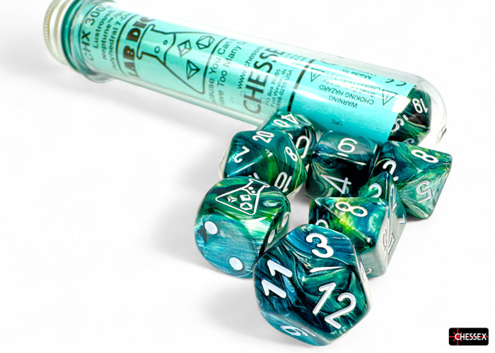 Lustrous Neptune/grey Polyhedral 7-Dice Set (with bonus die)