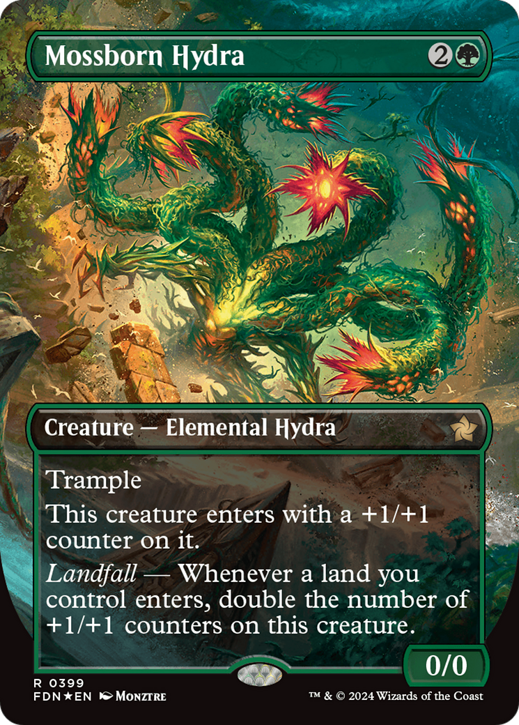 Mossborn Hydra (Borderless) (Mana Foil) [Foundations] | The Clever Kobold