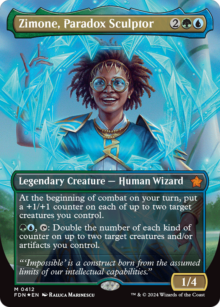 Zimone, Paradox Sculptor (Borderless) (Mana Foil) [Foundations] | The Clever Kobold