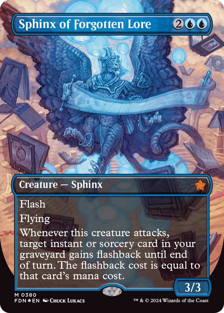 Sphinx of Forgotten Lore (Borderless) (Mana Foil) [Foundations] | The Clever Kobold