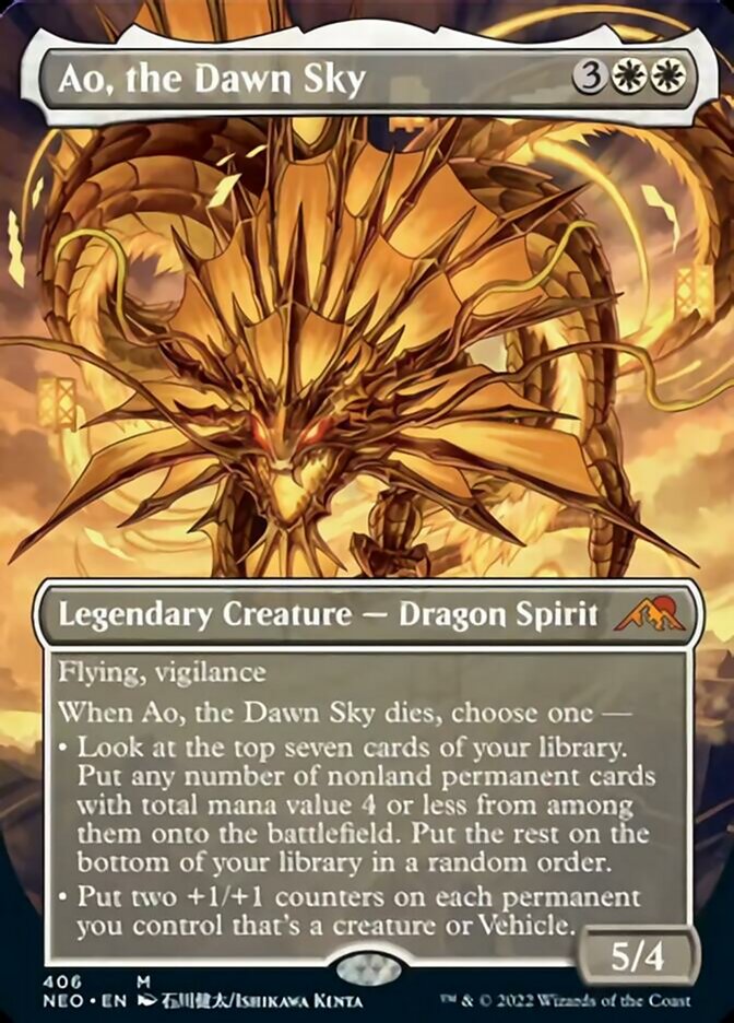 Ao, the Dawn Sky (Borderless Alternate Art) [Kamigawa: Neon Dynasty] | The Clever Kobold