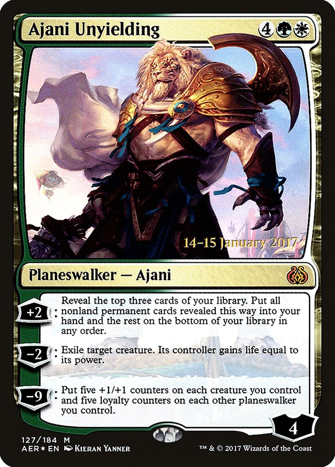 Ajani Unyielding [Aether Revolt Prerelease Promos] | The Clever Kobold