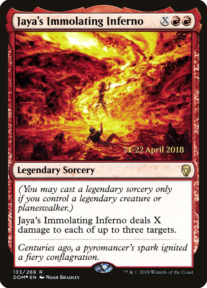 Jaya's Immolating Inferno [Dominaria Prerelease Promos] | The Clever Kobold