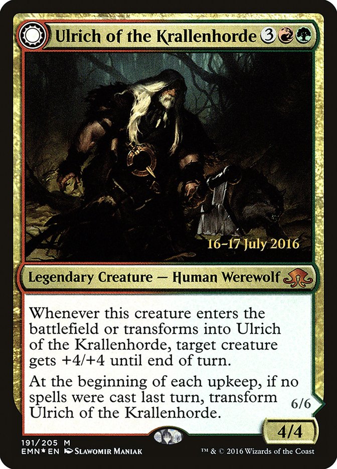 Ulrich of the Krallenhorde // Ulrich, Uncontested Alpha [Eldritch Moon Prerelease Promos] | The Clever Kobold