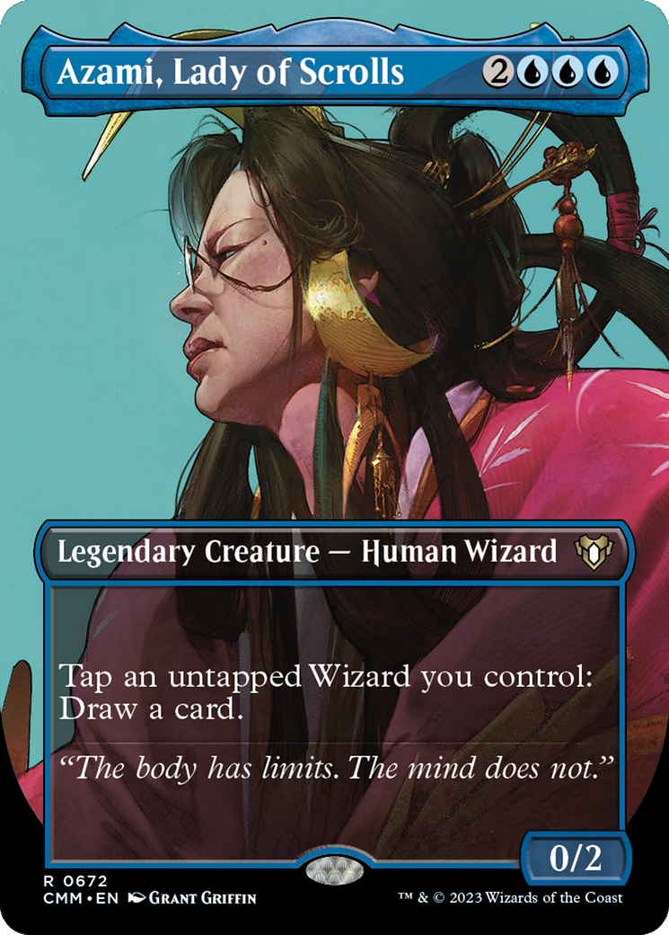 Azami, Lady of Scrolls (Borderless Profile) [Commander Masters] | The Clever Kobold