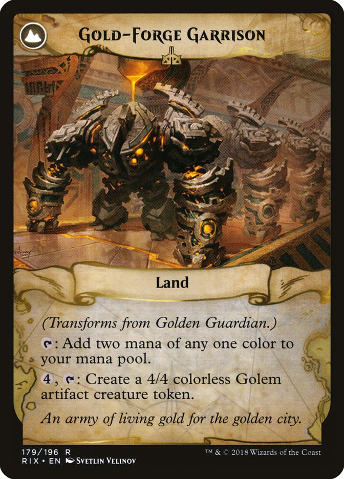 Golden Guardian // Gold-Forge Garrison [Rivals of Ixalan] | The Clever Kobold