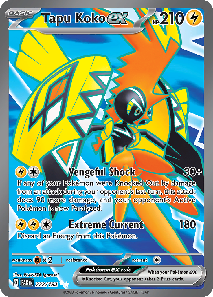 Tapu Koko ex (222/182) [Scarlet & Violet: Paradox Rift] | The Clever Kobold