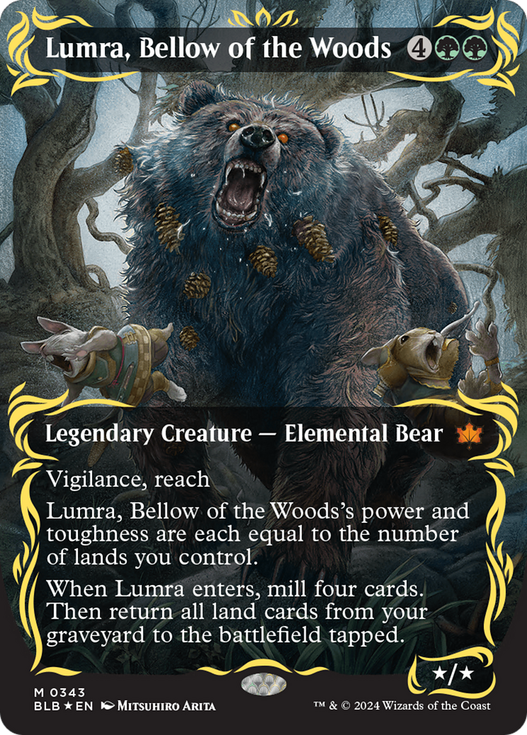 Lumra, Bellow of the Woods (Borderless) (Raised Foil) [Bloomburrow] | The Clever Kobold