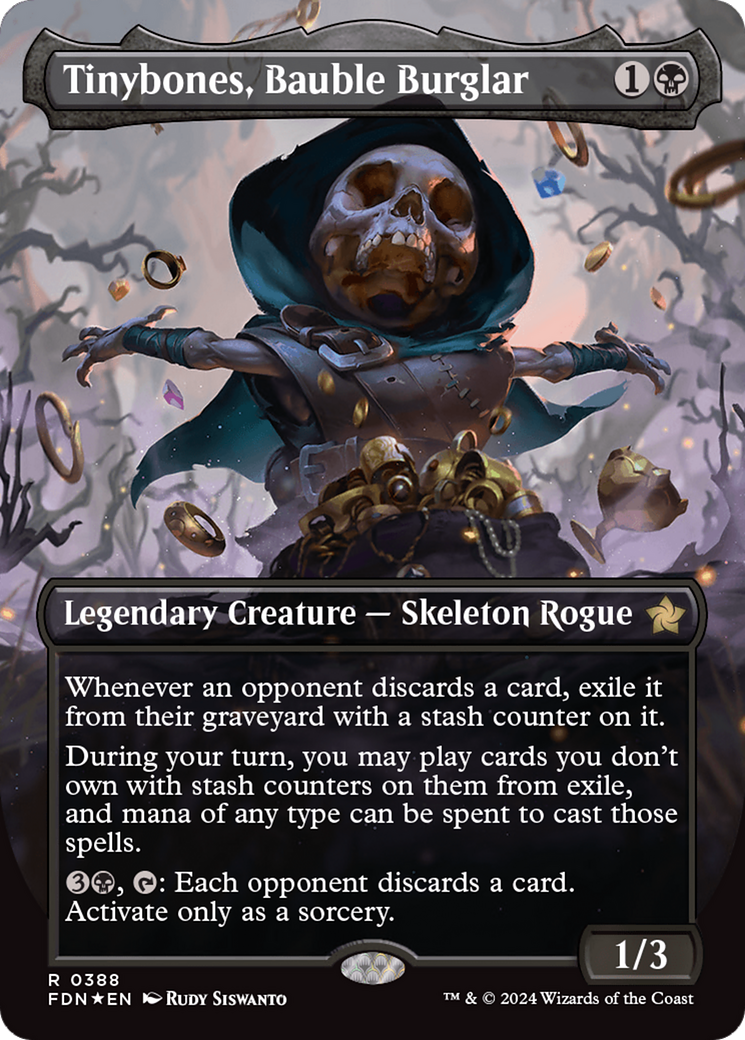 Tinybones, Bauble Burglar (Borderless) (Mana Foil) [Foundations] | The Clever Kobold