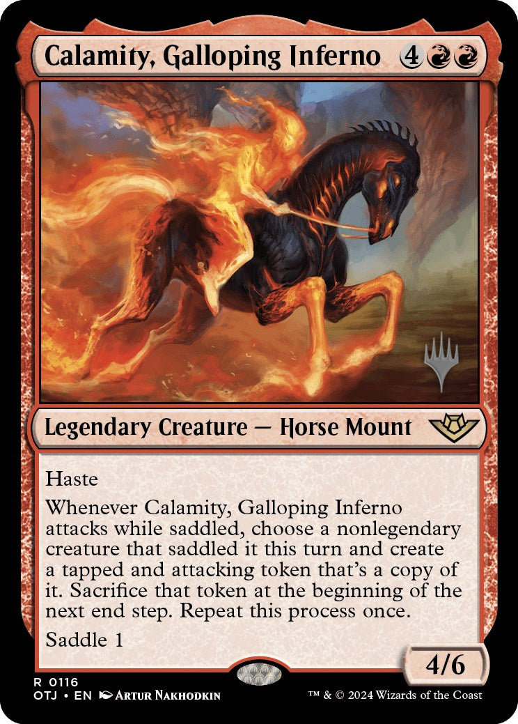 Calamity, Galloping Inferno (Promo Pack) [Outlaws of Thunder Junction Promos] | The Clever Kobold