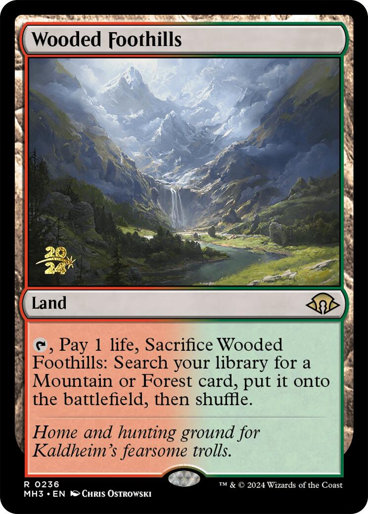 Wooded Foothills [Modern Horizons 3 Prerelease Promos] | The Clever Kobold