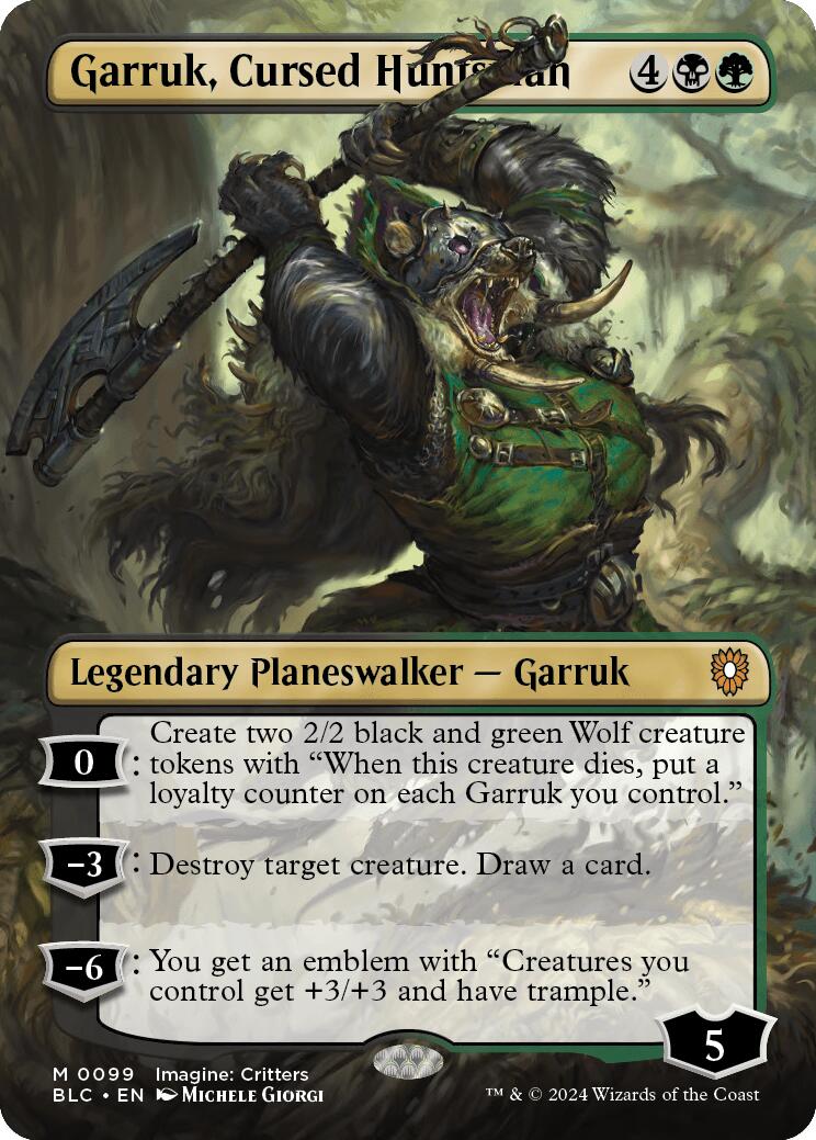 Garruk, Cursed Huntsman (Borderless) [Bloomburrow Commander] | The Clever Kobold