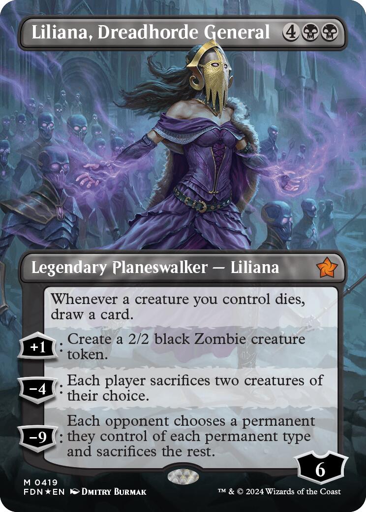 Liliana, Dreadhorde General (Borderless) (Mana Foil) [Foundations] | The Clever Kobold