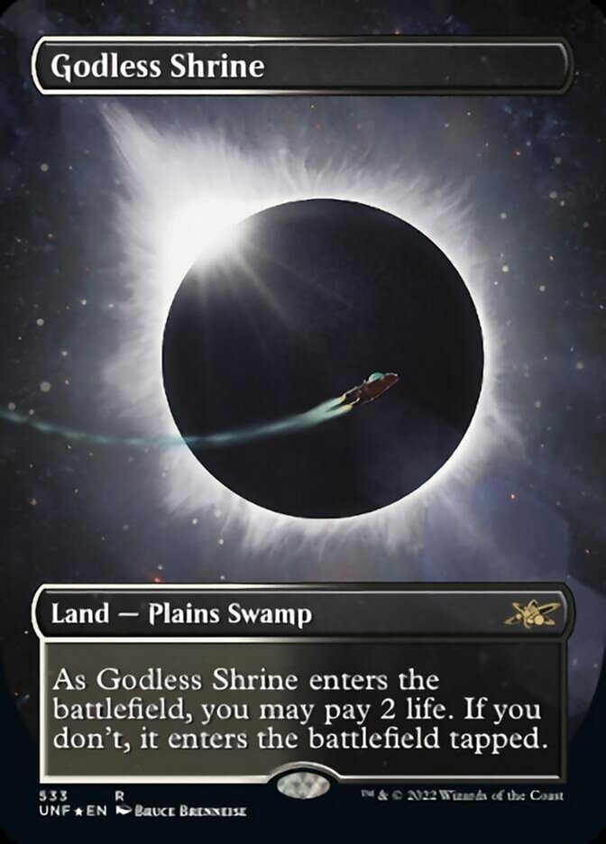 Godless Shrine (Borderless) (Galaxy Foil) [Unfinity] | The Clever Kobold