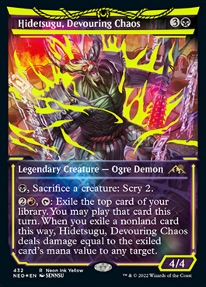 Hidetsugu, Devouring Chaos (Neon Ink Yellow) [Kamigawa: Neon Dynasty] | The Clever Kobold