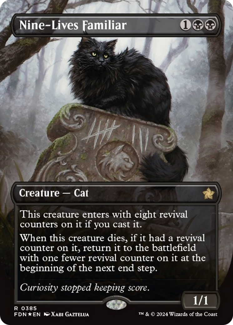 Nine-Lives Familiar (Borderless Mana Foil) [Foundations] | The Clever Kobold