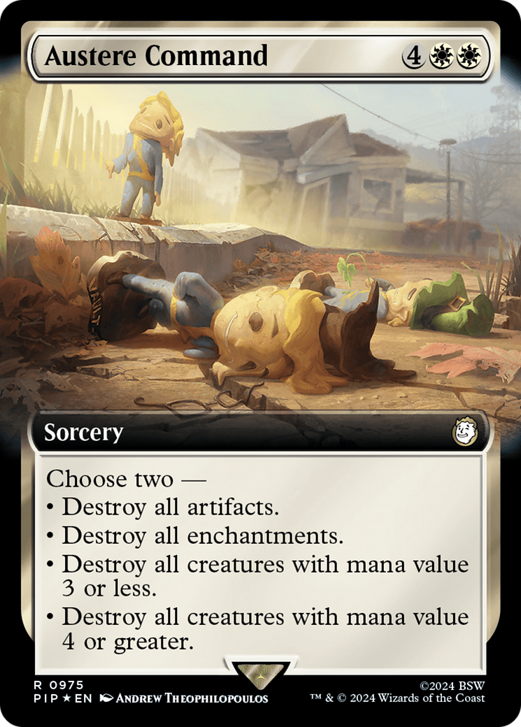 Austere Command (Extended Art) (Surge Foil) [Fallout] | The Clever Kobold