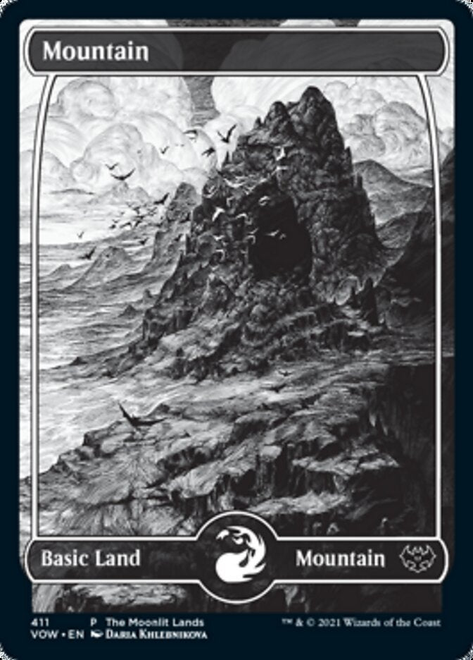 Mountain (The Moonlit Lands) (Foil Etched) [Innistrad: Crimson Vow Promos] | The Clever Kobold